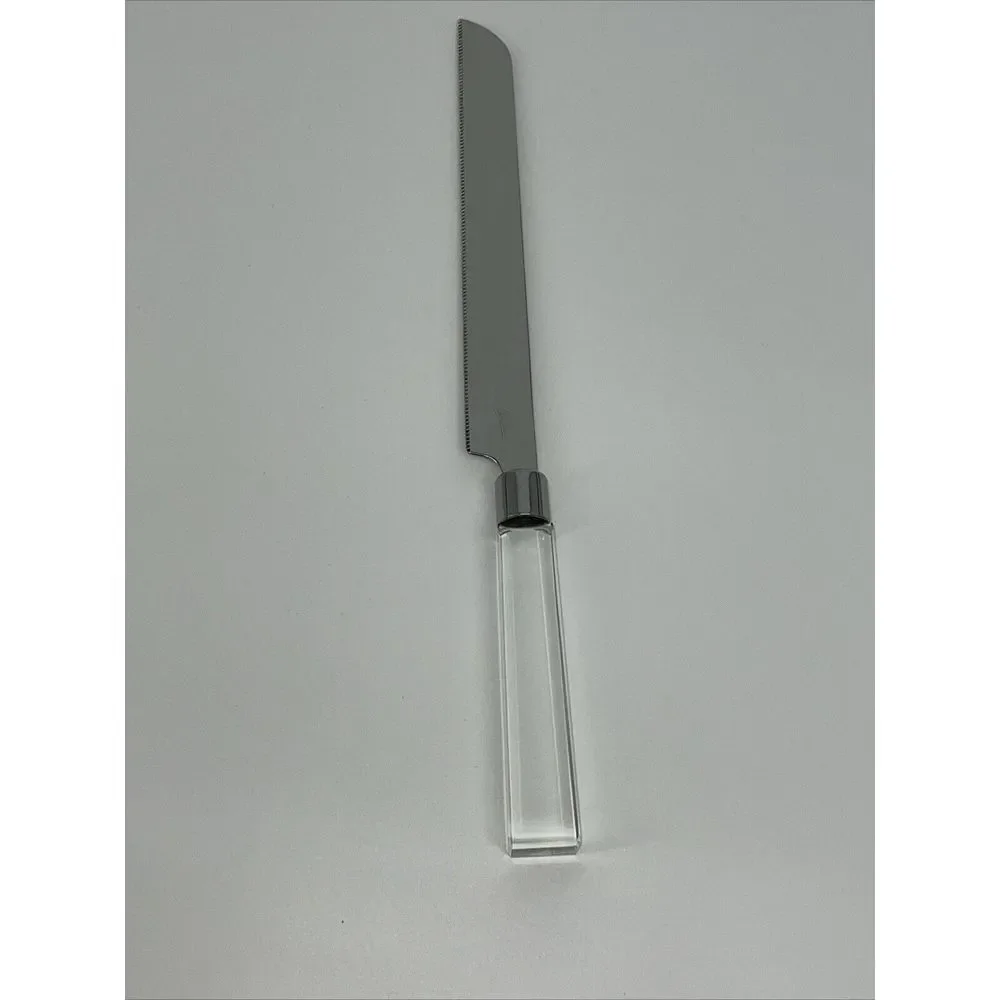 OLEG CASSINI CRYSTAL CAKE KNIFE SIGNED - STAINLESS STEEL Stunning !‎